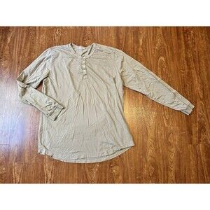 Buck Mason Curved Hem Henley Shirt Mens XXL Long Sleeve Green Organic Cotton